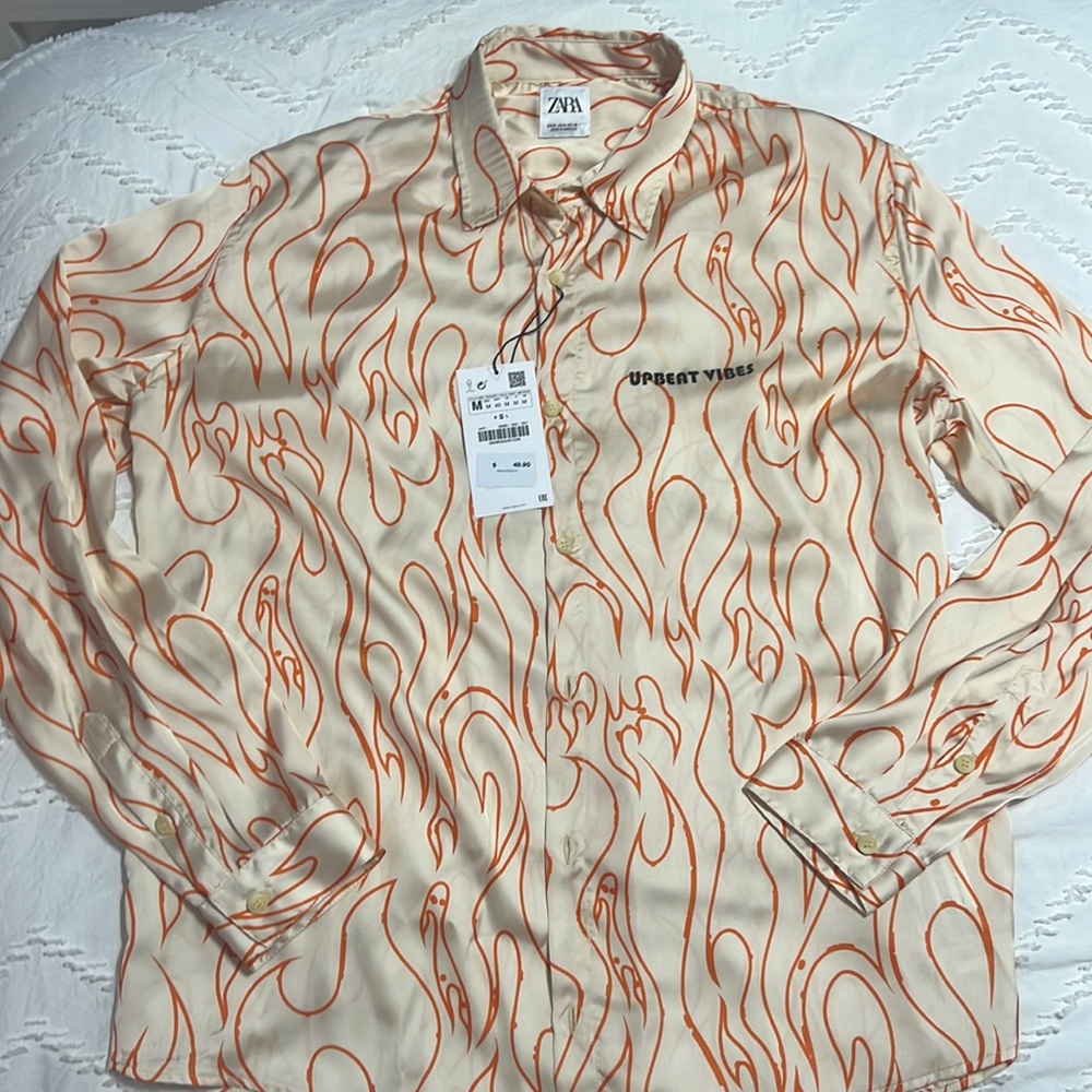 Flaming Satin Button Up